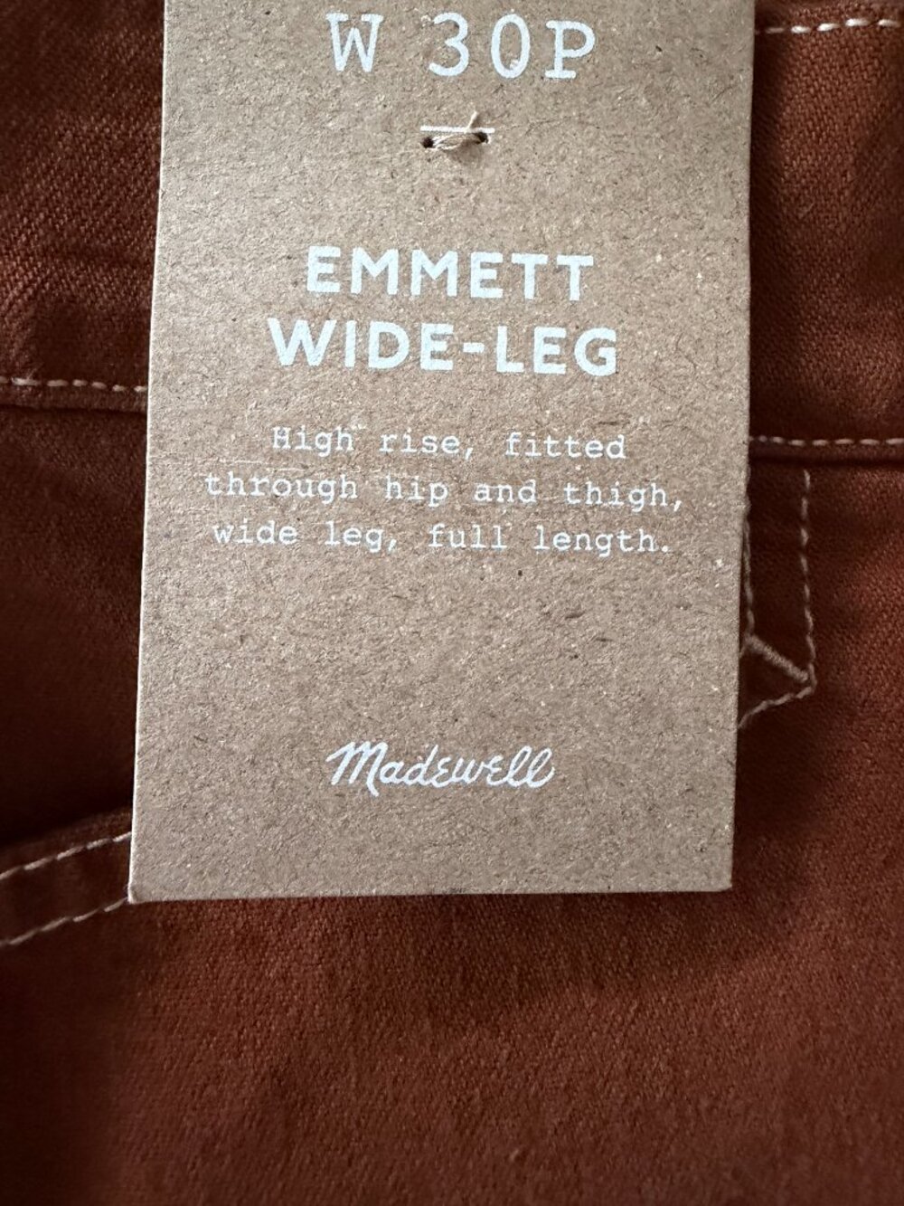 Madewell Emmett Wide-Leg Pants Brown High Rise Stretch Contrast Stitch - Picture 5 of 7